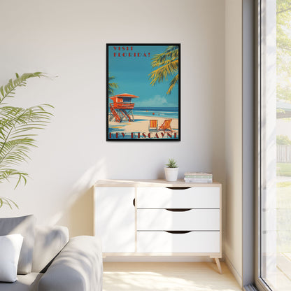 Key Biscayne Vintage Travel Poster Matte Canvas Print — Framed “Visit Florida!” Beach Wall Art