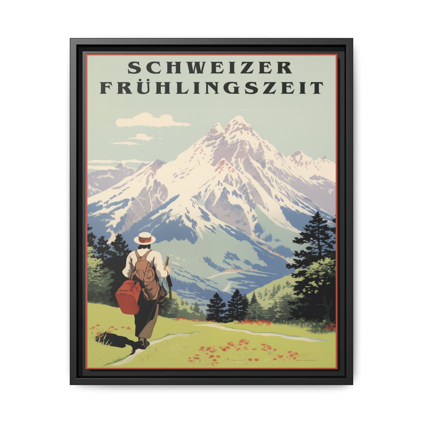 "Swiss Springtime Vintage Poster | Matte Canvas with Black Frame"