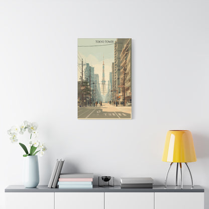 Tokyo Tower Street Scene Matte Canvas Print — Vintage Cityscape Wall Art
