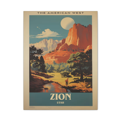 "Vintage Zion National Park Poster - The American West Matte Stretched Canvas" Matte Canvas, Stretched, 1.25"