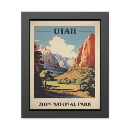 Vintage Utah Zion National Park travel framed art print, black frame, 11 by 14 inch