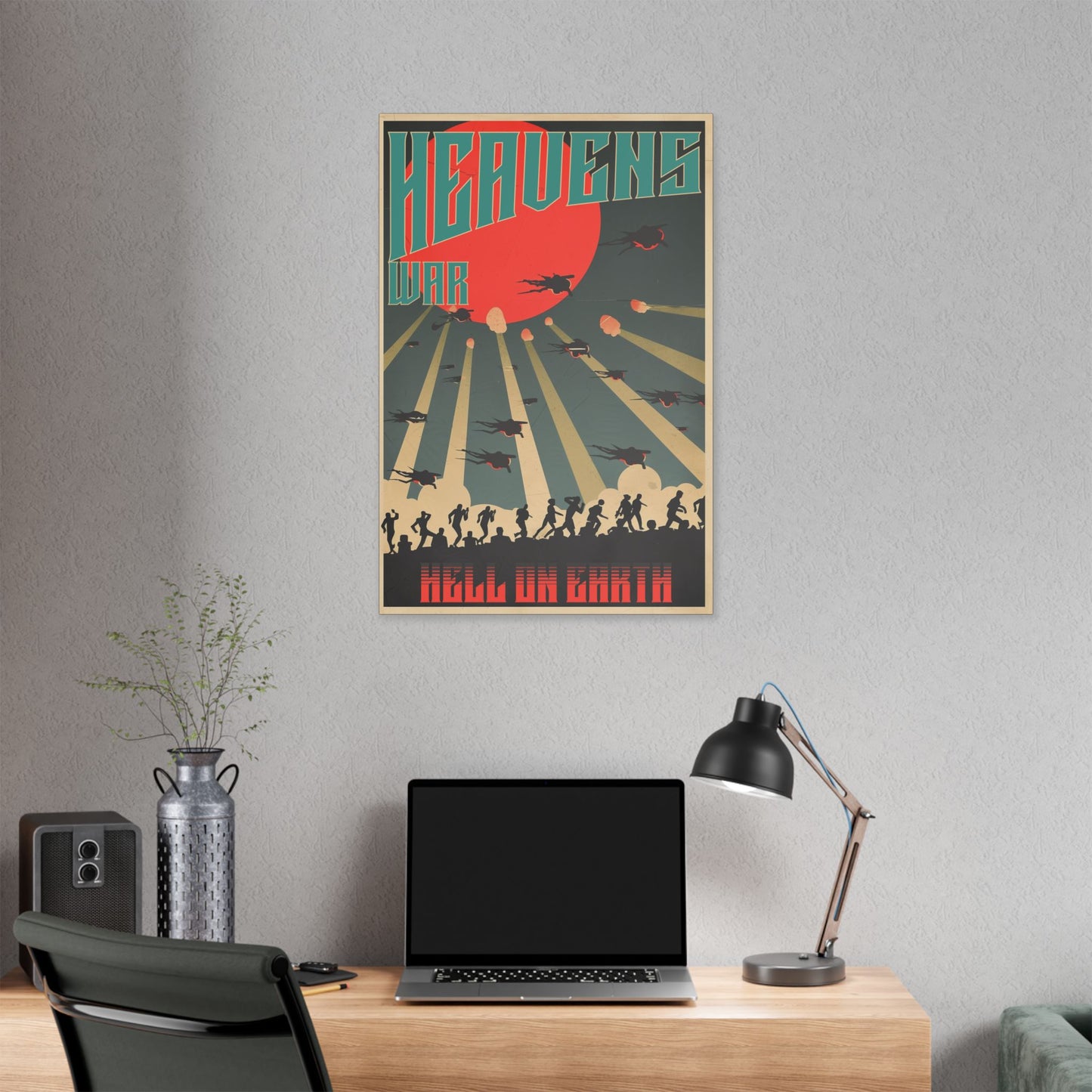 "Vintage Sci-Fi Poster - 'Heavens War: Hell on Earth' Dystopian Artwork", SciFi, Classic Stretched Canvas