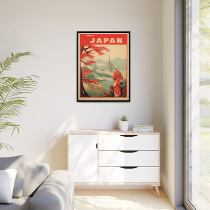 Visit Japan Vintage Travel Poster Matte Canvas Print (Framed)