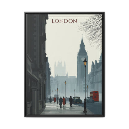 London Street Matte Canvas Print — Framed Vintage Cityscape Wall Art