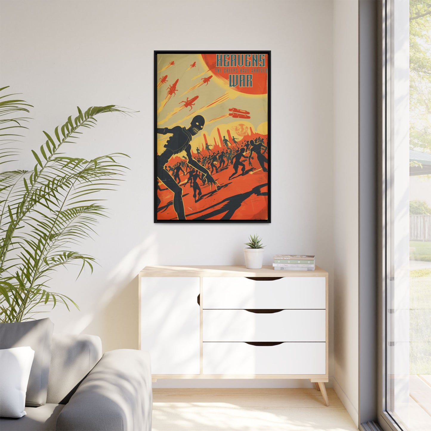 "Heavens War: The Creeps Have Arrived – Sci-Fi Apocalypse Matte Canvas with Black Frame"
