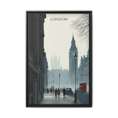 London Street Matte Canvas Print — Framed Vintage Cityscape Wall Art