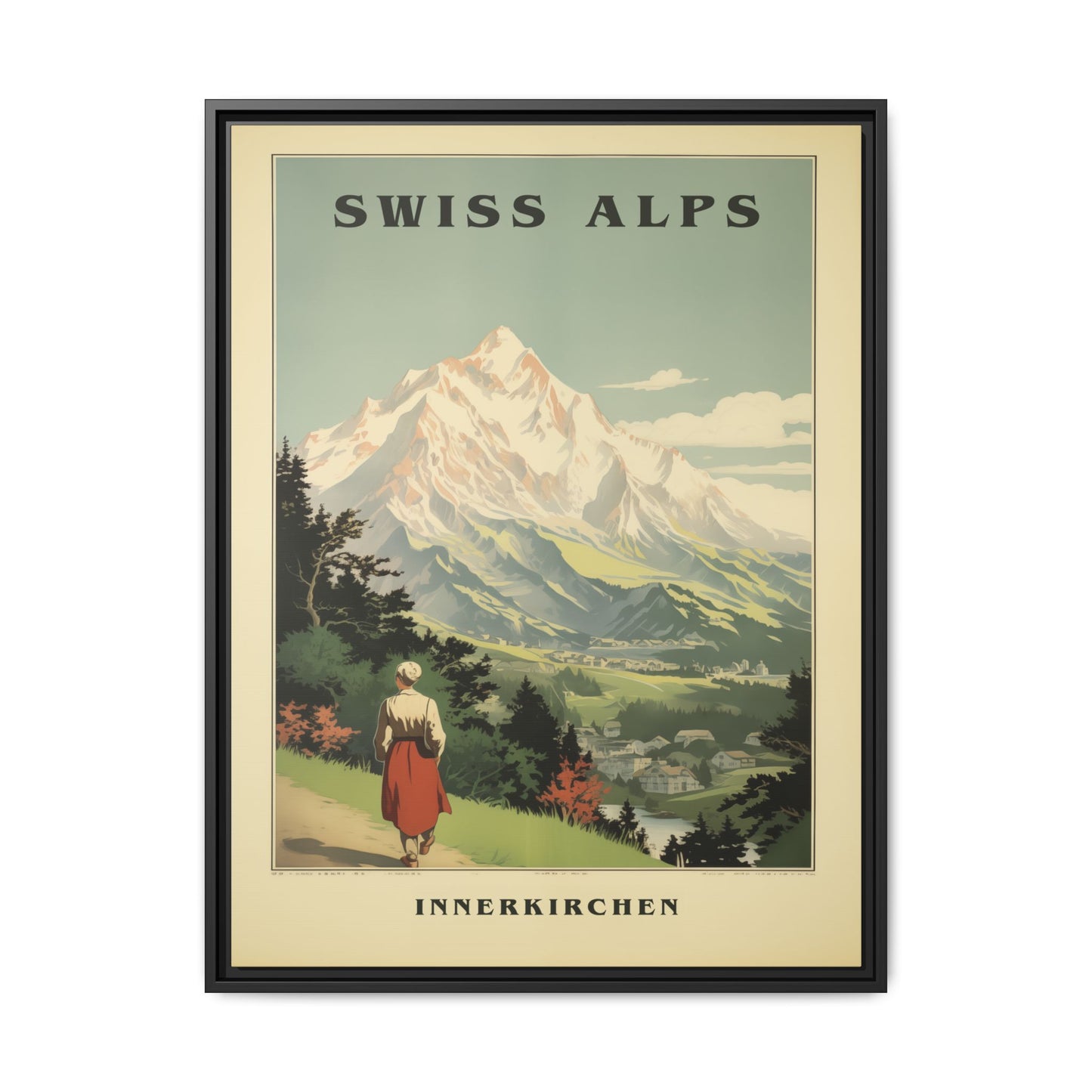 "Swiss Alps Innerkirchen Vintage Travel Poster | Matte Canvas with Black Frame"
