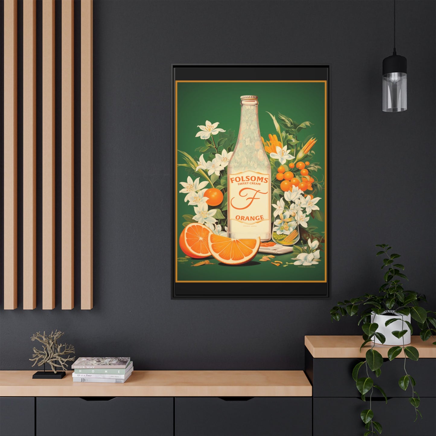 "Folsoms Sweet Cream Orange.  – Vintage Citrus and Floral Artwork" Matte Canvas, Black Frame