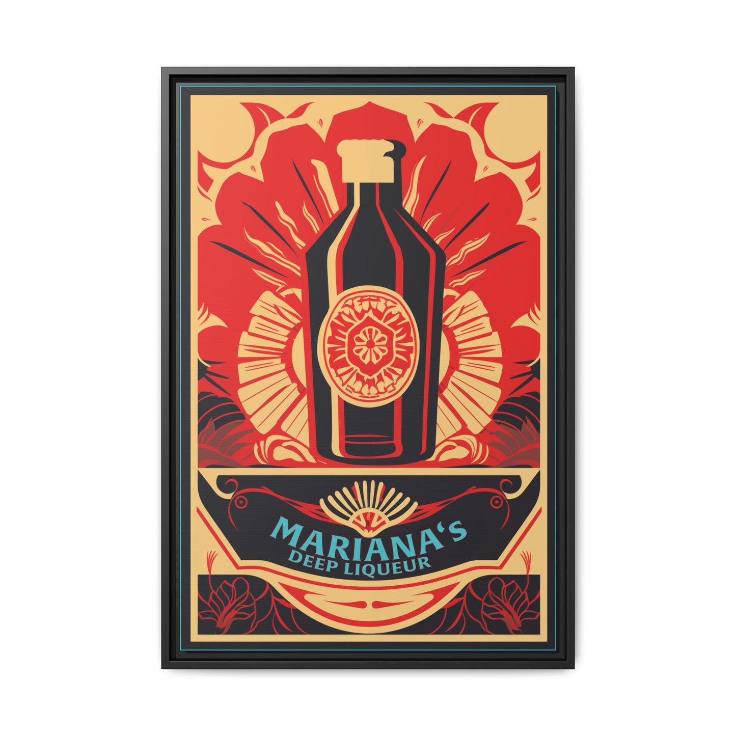 "Vintage Mariana's Deep Liqueur Bottle Poster - Matte Canvas Wall Art with Black Frame" Matte Canvas, Black Frame