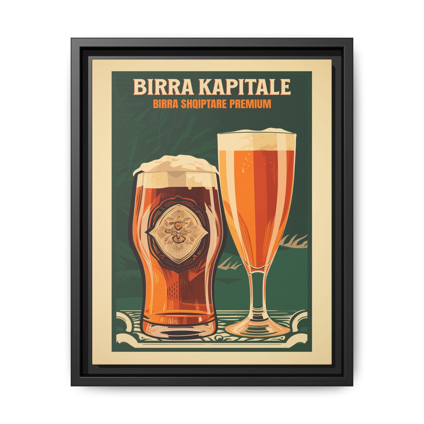 "Birra Kapitale - Albanian Premium Beer Artwork | Matte Canvas with Black Frame"
