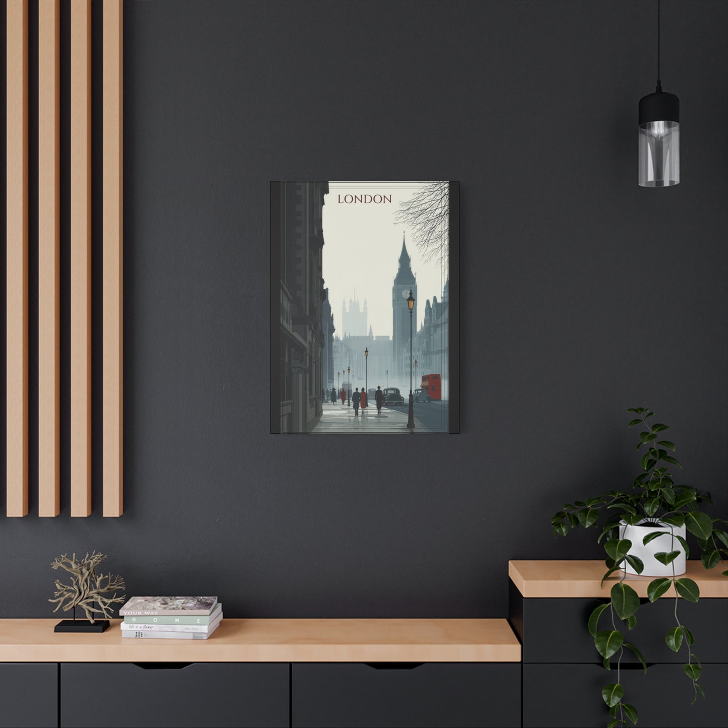London Street Scene Matte Canvas Wall Art – Vintage Big Ben Cityscape Print
