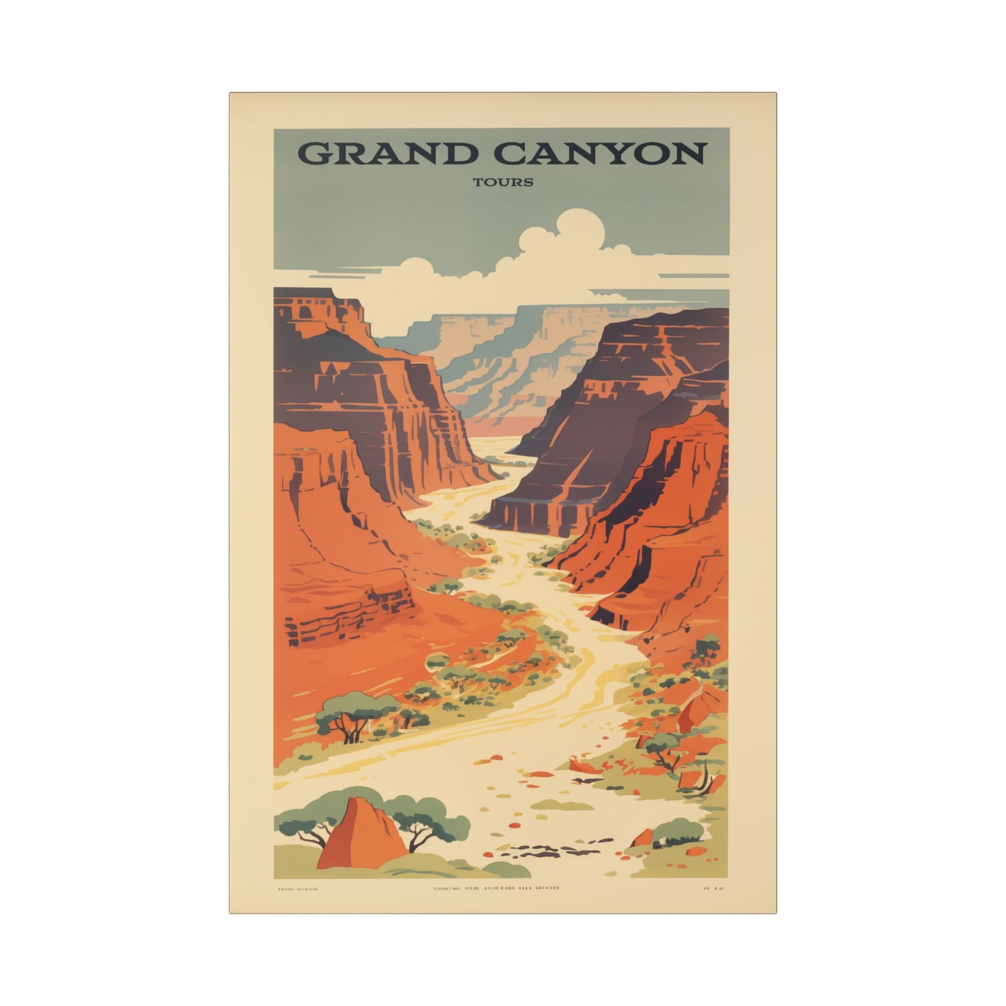 "Vintage Grand Canyon Poster - Scenic Canyon River Tour Retro Travel Art", Classic Stretched Canvas