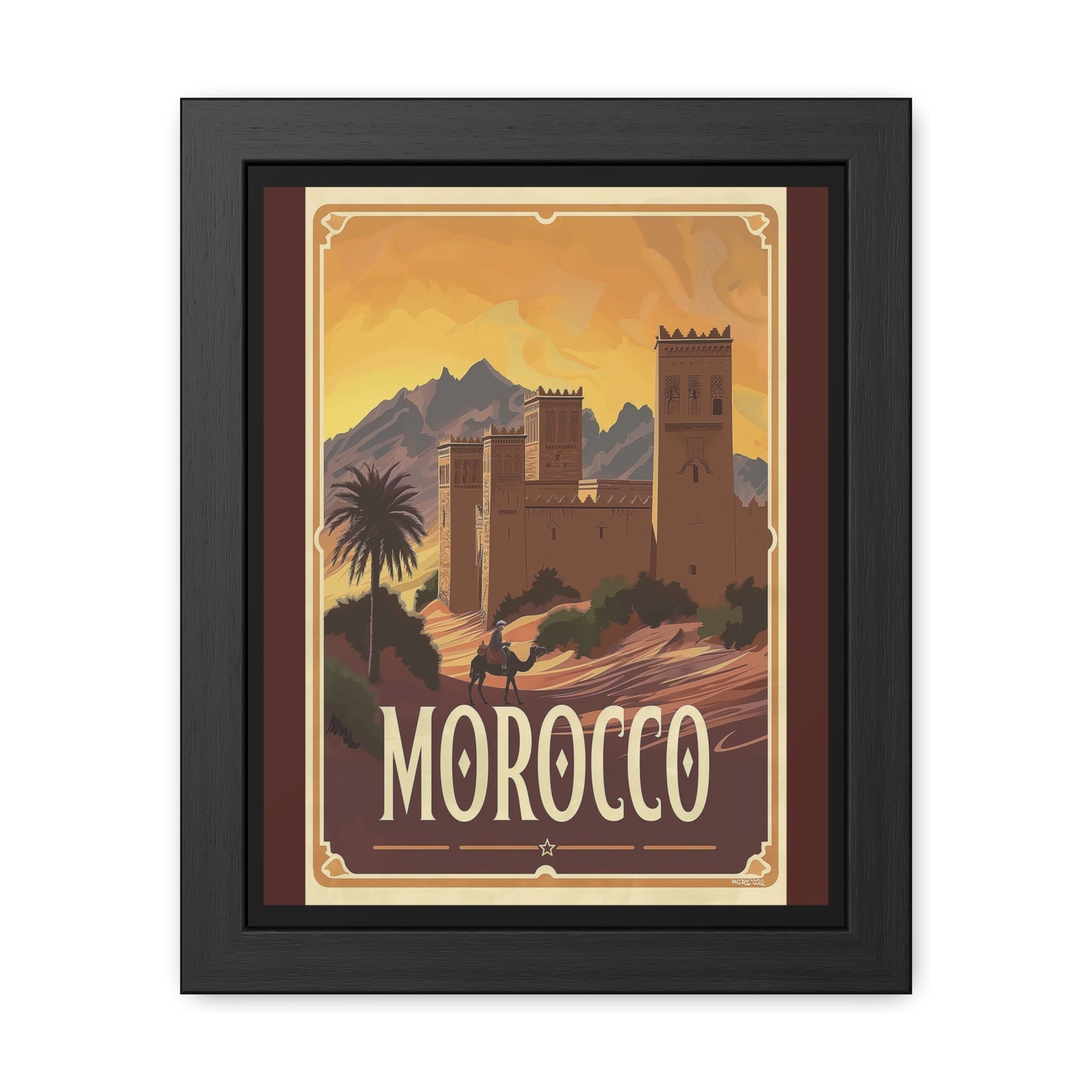Vintage Morocco Travel Poster — “Golden Desert Evenings” | Framed Wall Art by Vintageanna