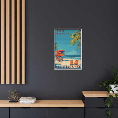 Key Biscayne Vintage Travel Poster Matte Canvas Print — Framed “Visit Florida!” Beach Wall Art