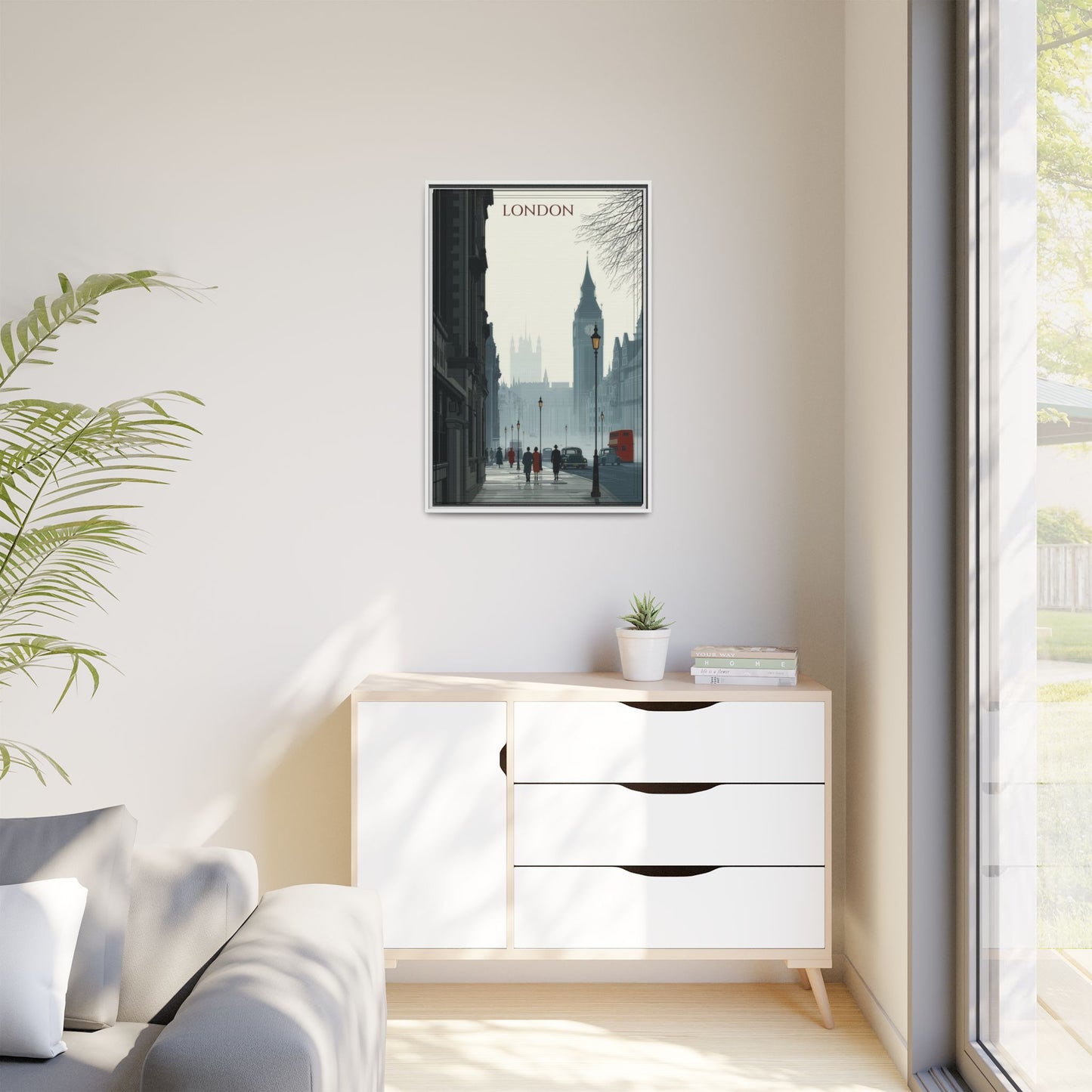London Street Matte Canvas Print — Framed Vintage Cityscape Wall Art