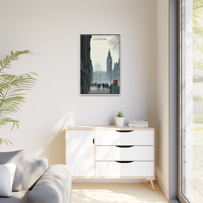 London Street Matte Canvas Print — Framed Vintage Cityscape Wall Art
