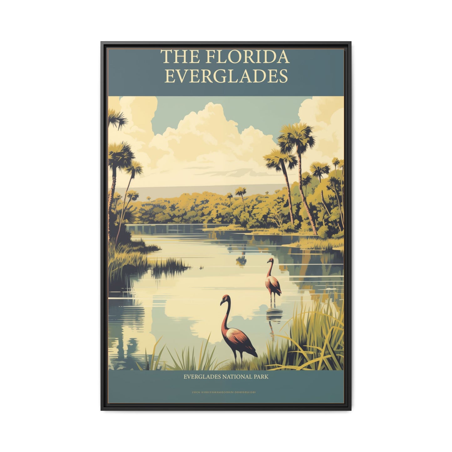 "Vintage Florida Everglades National Park Poster - Matte Canvas Wall Art with Black Frame" Matte Canvas, Black Frame