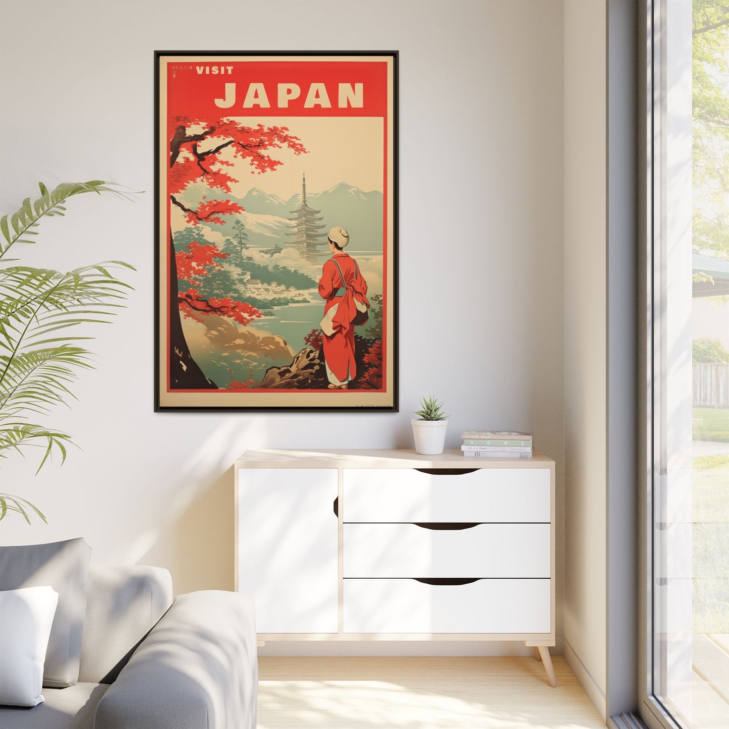 Visit Japan Vintage Travel Poster Matte Canvas Print (Framed)