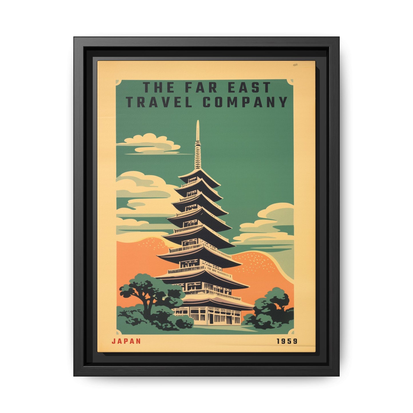 "The Far East Travel Company - Japan 1959 Vintage Matte Canvas with Black Frame" Matte Canvas, Black Frame