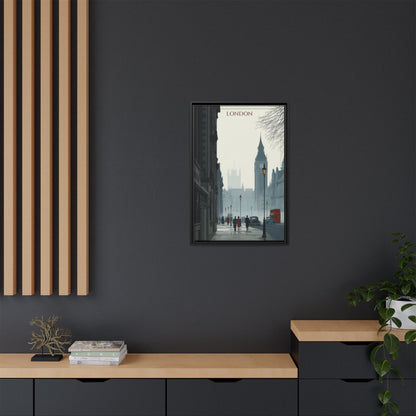 London Street Matte Canvas Print — Framed Vintage Cityscape Wall Art