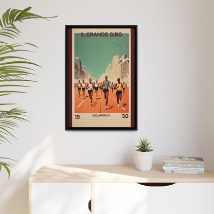 "Vintage Il Grande Giro Marathon Poster - Sud America 1950 Matte Canvas Wall Art with Black Frame" Matte Canvas, Black Frame