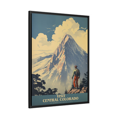 "Vintage Central Colorado Travel Poster - Matte Canvas Wall Art with Black Frame" Matte Canvas, Black Frame