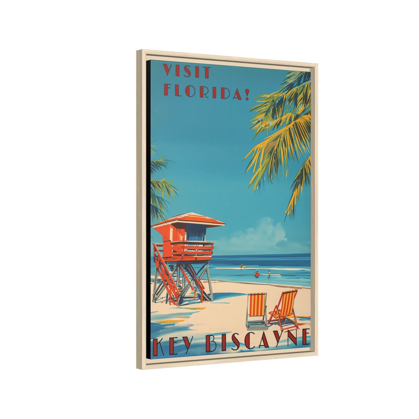 Key Biscayne Vintage Travel Poster Matte Canvas Print — Framed “Visit Florida!” Beach Wall Art