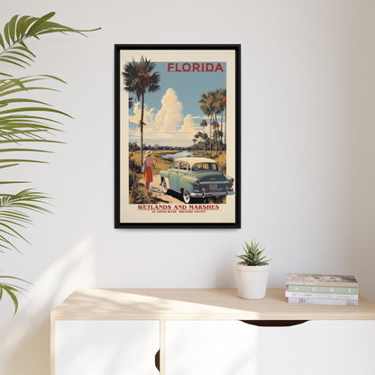 "Vintage Florida Wetlands and Marshes Poster - St. Johns River Brevard County Matte Canvas Wall Art with Black Frame" Matte Canvas, Black Frame