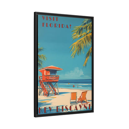 Key Biscayne Vintage Travel Poster Matte Canvas Print — Framed “Visit Florida!” Beach Wall Art