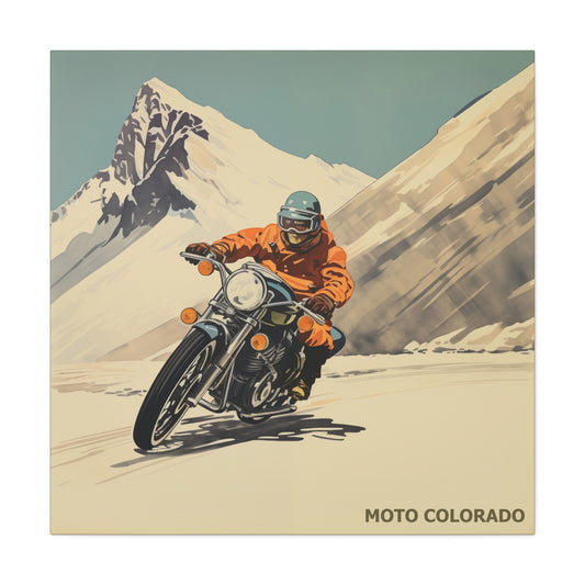 "Vintage Moto Colorado Poster - Mountain Motorcycle Ride Matte Stretched Canvas"Matte Canvas, Stretched, 1.25"