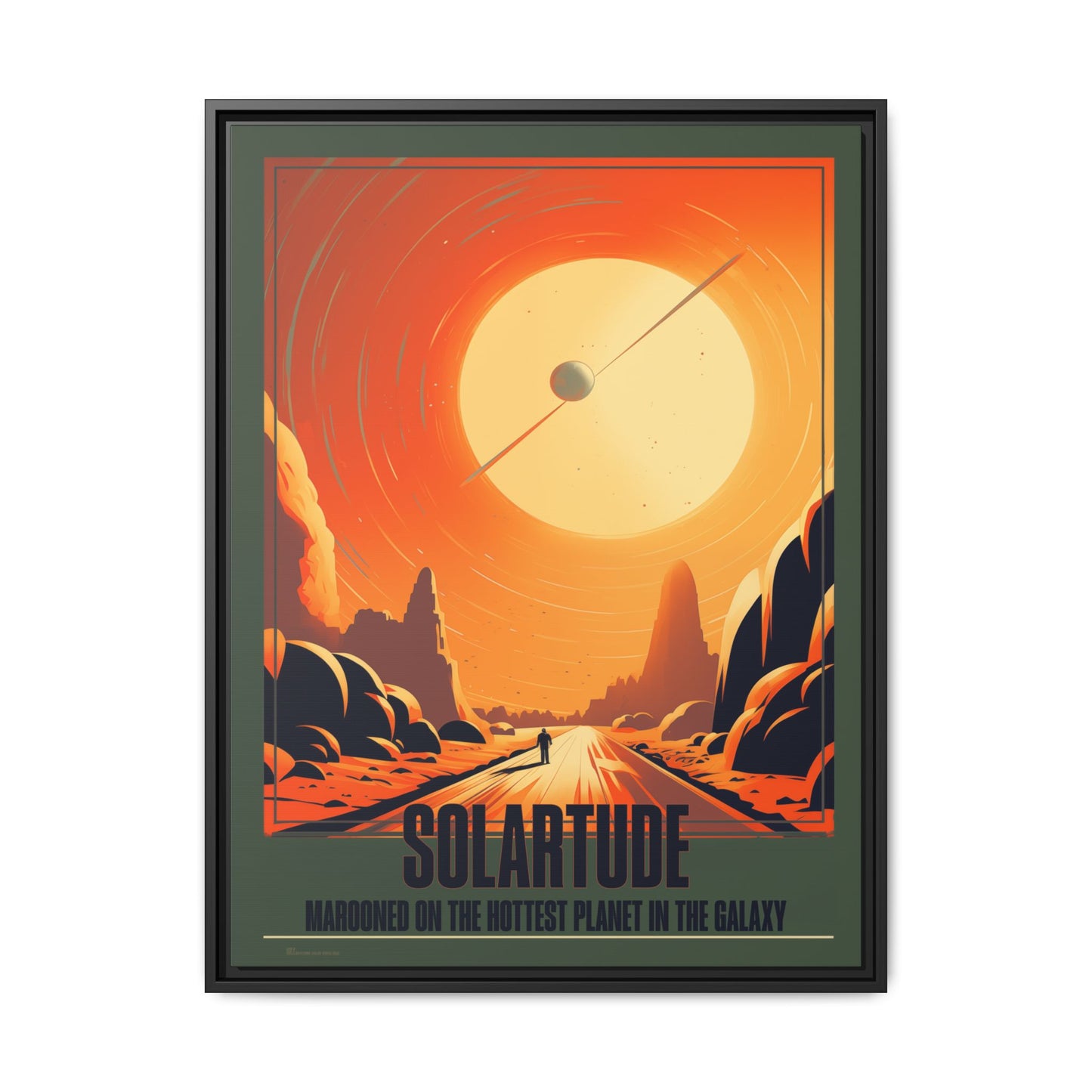 "Vintage Sci-Fi Poster - 'Solartude: Marooned on the Hottest Planet' Retro Space Art" Matte Canvas, Black Frame