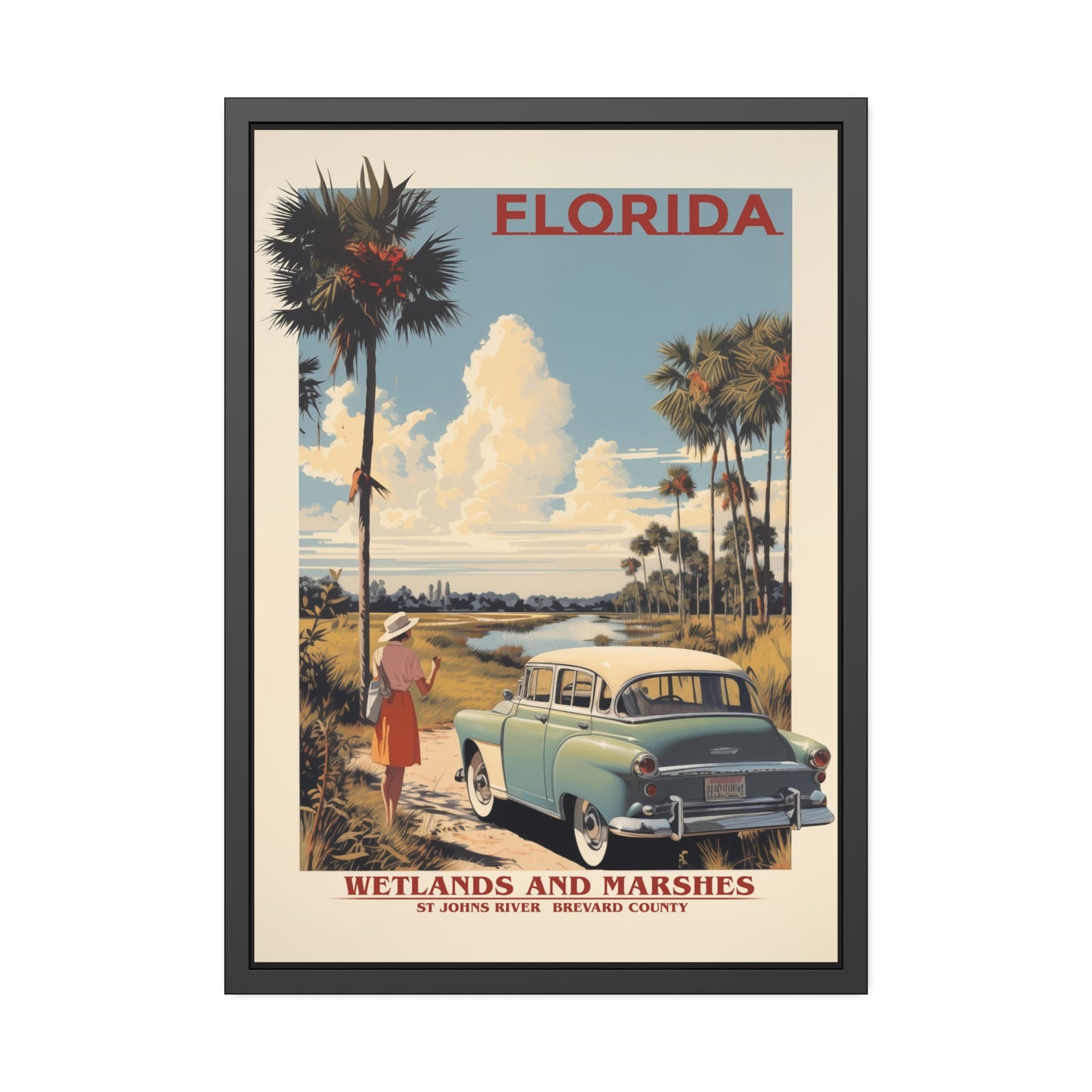 Florida Vintage Travel Poster Framed Print — "Wetlands and Marshes" Retro Wall Art