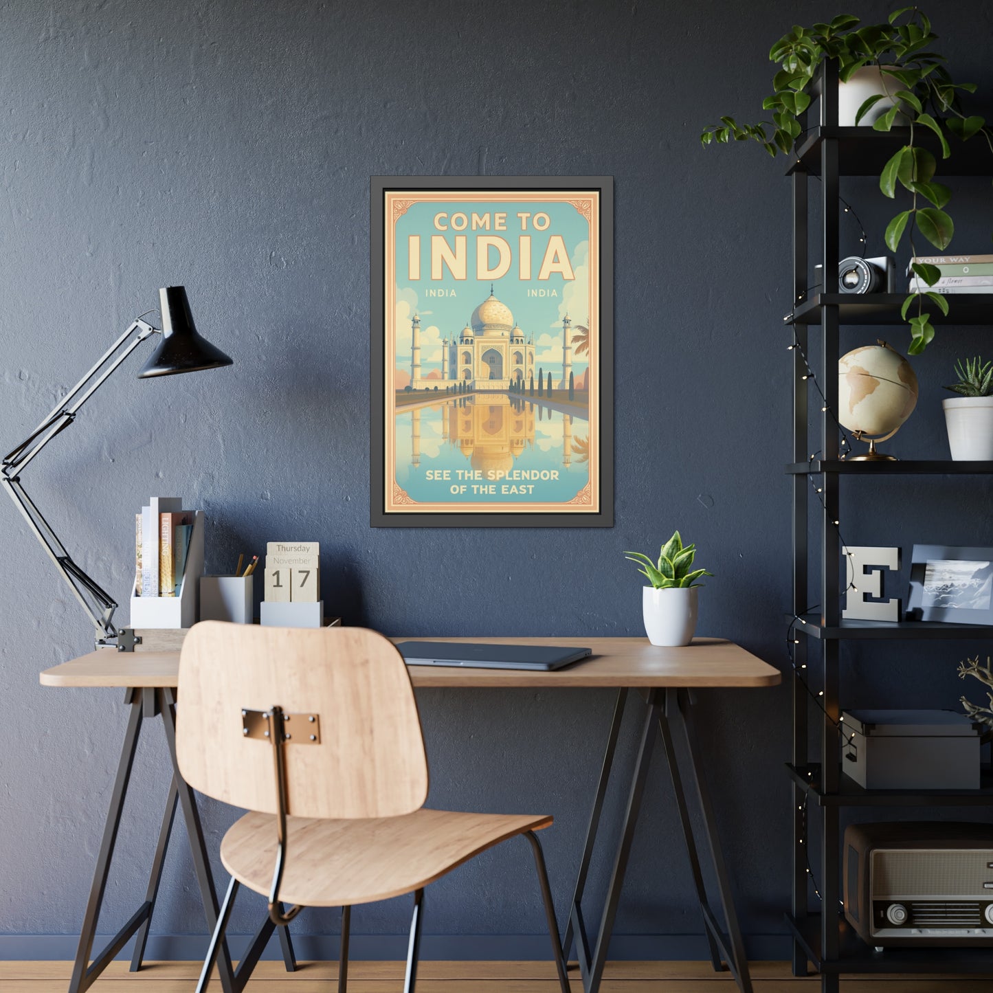 Come to India Framed Poster – Vintage Taj Mahal Travel Art Print