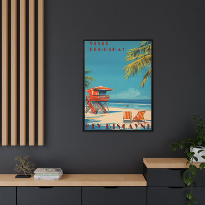 Key Biscayne Vintage Travel Poster Matte Canvas Print — Framed “Visit Florida!” Beach Wall Art