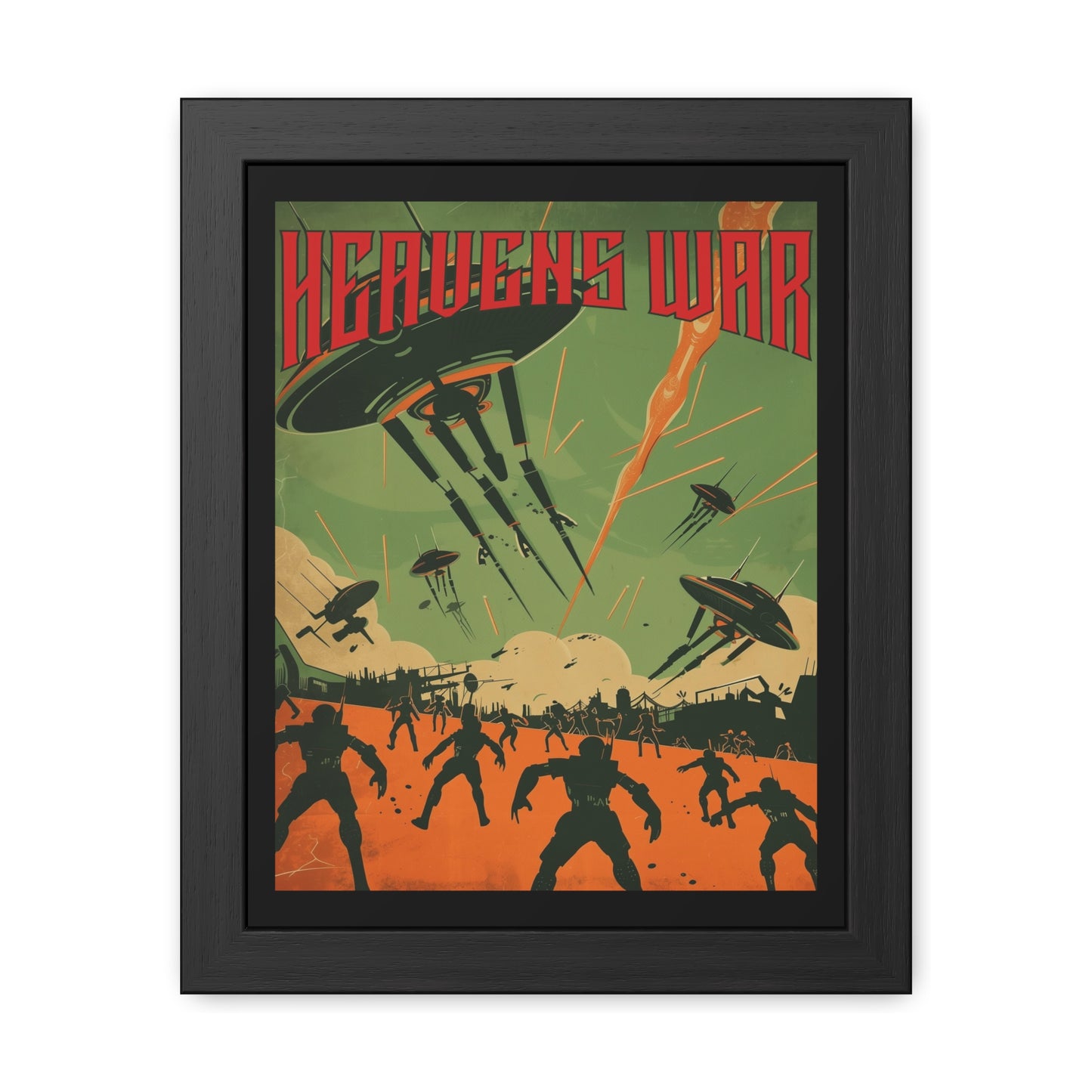 Vintage Sci-Fi Poster - 'Heavens War: Alien Invasion' Retro Battle Scene Framed Posters