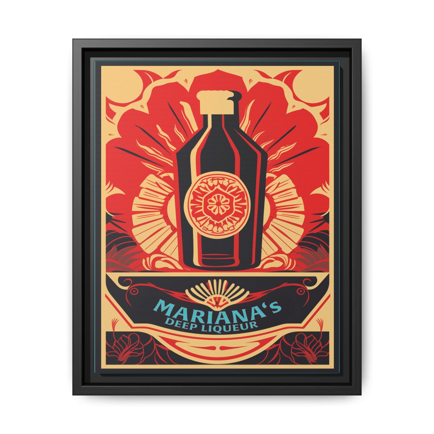 "Vintage Mariana's Deep Liqueur Bottle Poster - Matte Canvas Wall Art with Black Frame" Matte Canvas, Black Frame