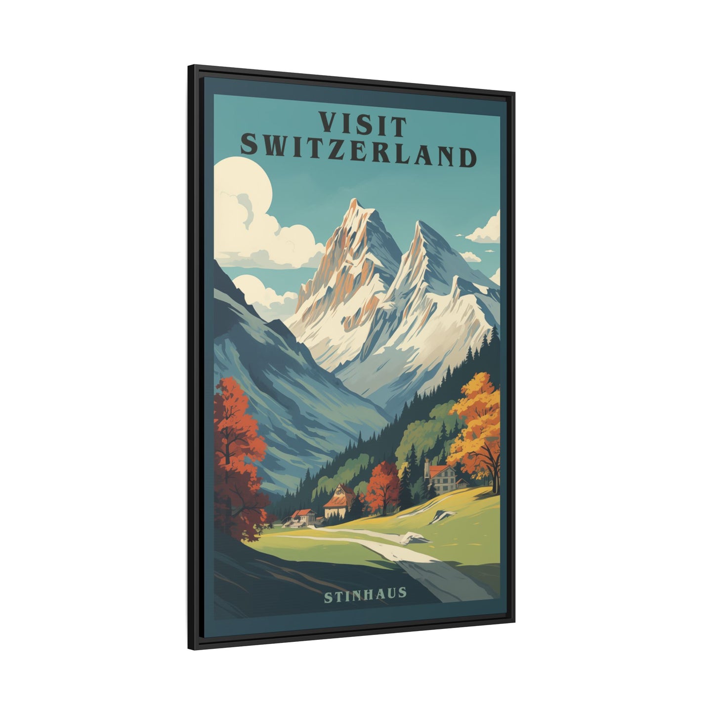 "Visit Switzerland Vintage Poster | Matte Canvas with Black Frame"