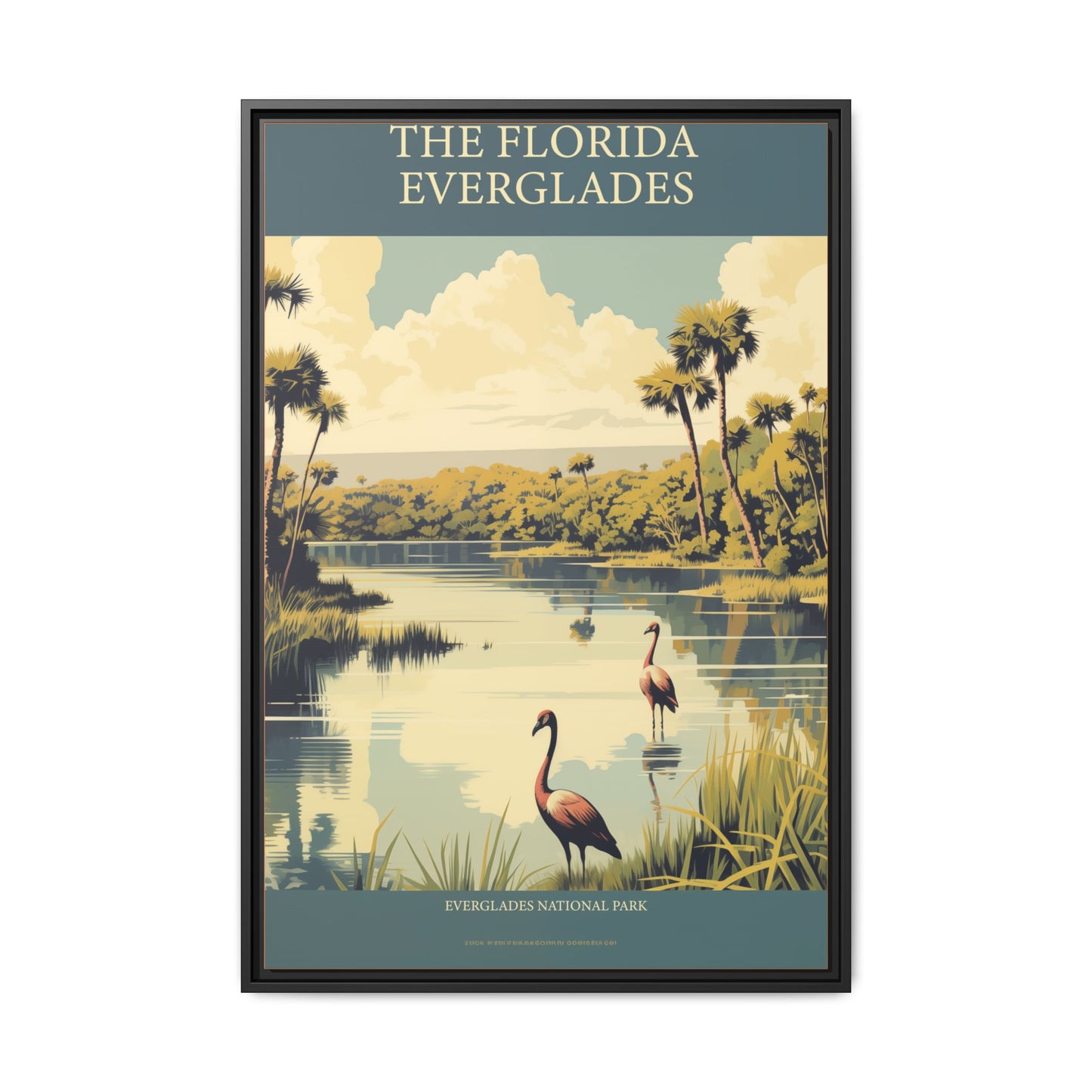 "Vintage Florida Everglades National Park Poster - Matte Canvas Wall Art with Black Frame" Matte Canvas, Black Frame