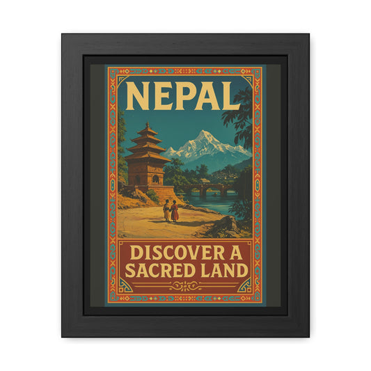 Framed Nepal Travel Poster – Vintage Wall Art, Adventure Décor, Gift for Travelers, Himalayan Landscape Print