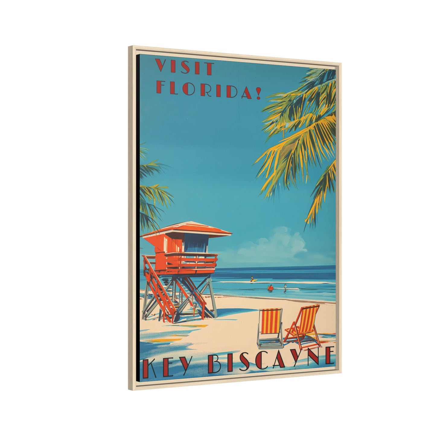 Key Biscayne Vintage Travel Poster Matte Canvas Print — Framed “Visit Florida!” Beach Wall Art