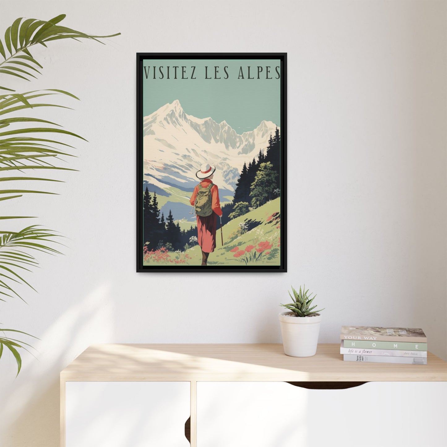 "Visitez Les Alpes(Visit the Alps French) Vintage Travel Poster | Matte Canvas with Black Frame"