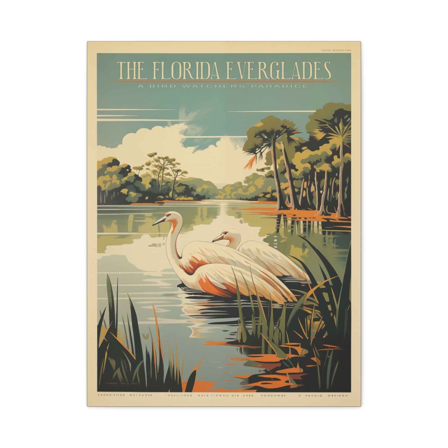 "Vintage Florida Everglades Flamingo Poster - Matte Stretched Canvas Wall Art" Matte Canvas, Stretched, 1.25"