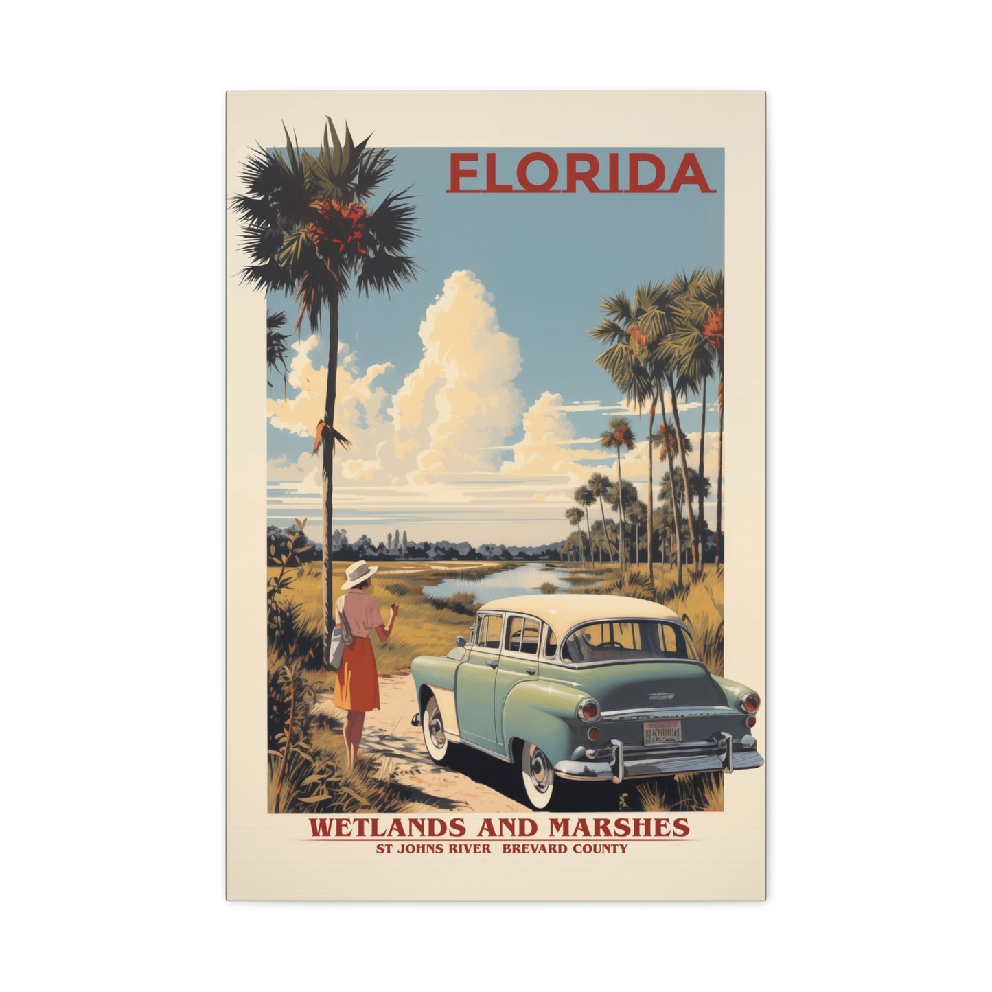 "Vintage Florida Wetlands and Marshes Poster - St. Johns River Matte Stretched Canvas Wall Art" Matte Canvas, Stretched, 1.25"