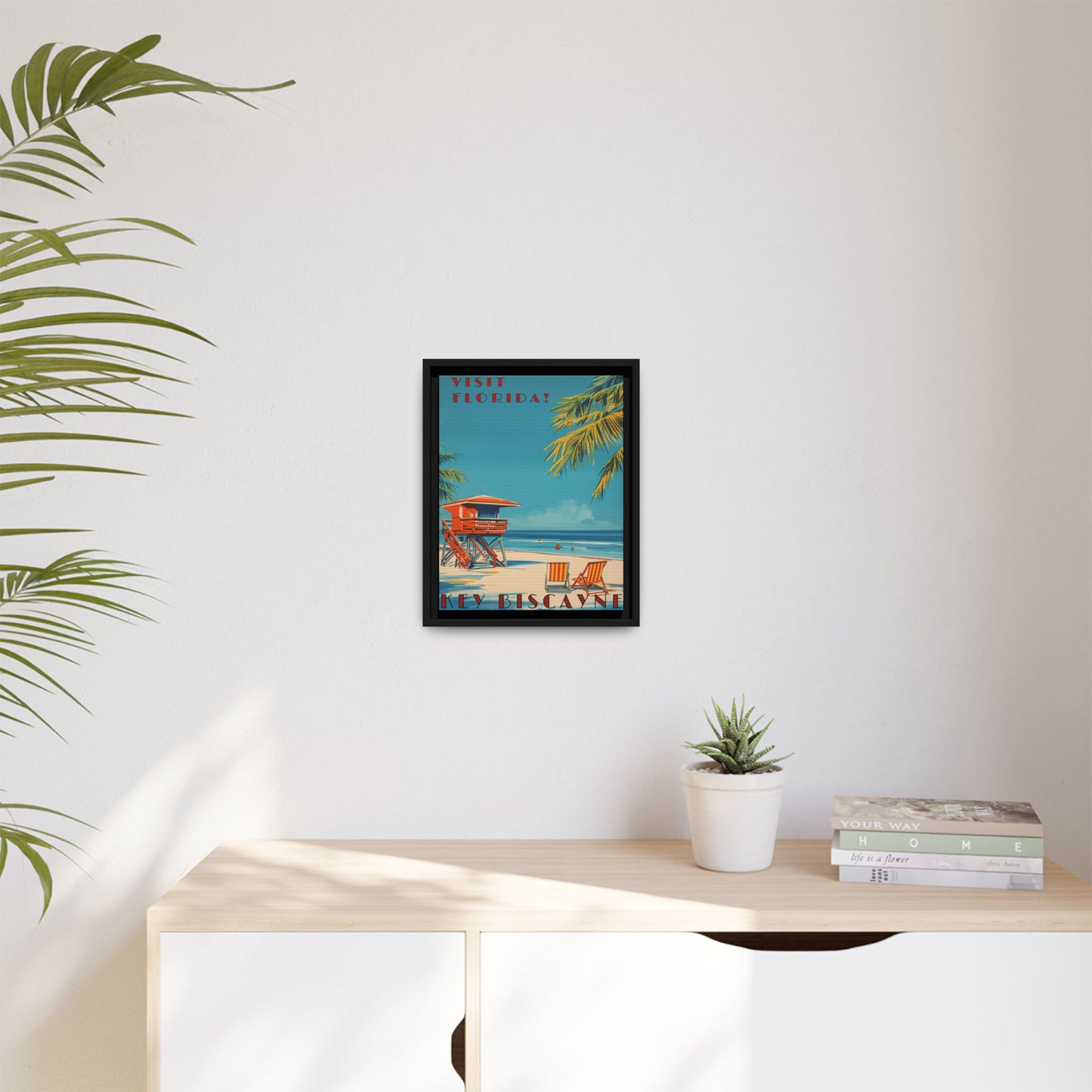 Key Biscayne Vintage Travel Poster Matte Canvas Print — Framed “Visit Florida!” Beach Wall Art