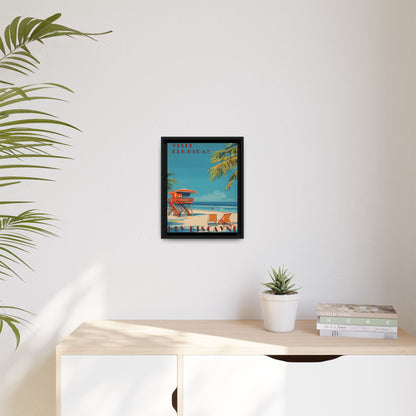 Key Biscayne Vintage Travel Poster Matte Canvas Print — Framed “Visit Florida!” Beach Wall Art