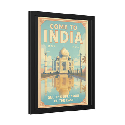 Come to India Framed Poster – Vintage Taj Mahal Travel Art Print