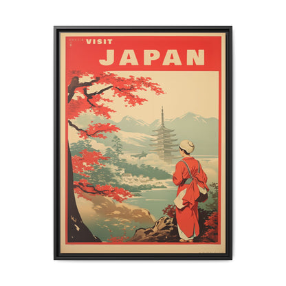 Visit Japan Vintage Travel Poster Matte Canvas Print (Framed)