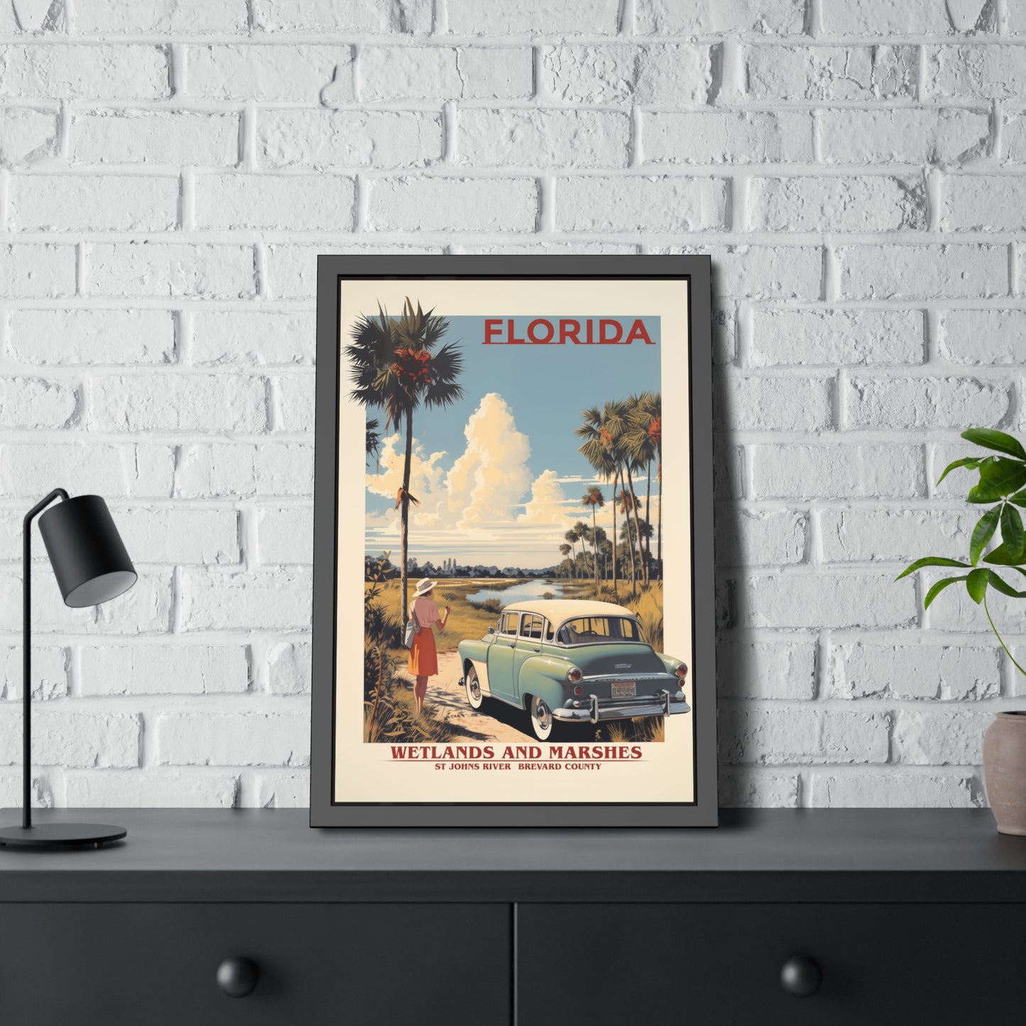Florida Vintage Travel Poster Framed Print — "Wetlands and Marshes" Retro Wall Art