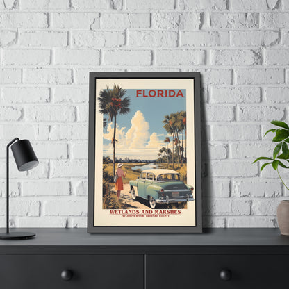 Florida Vintage Travel Poster Framed Print — "Wetlands and Marshes" Retro Wall Art