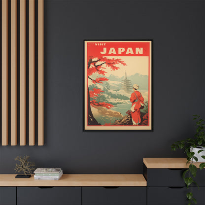 Visit Japan Vintage Travel Poster Matte Canvas Print (Framed)